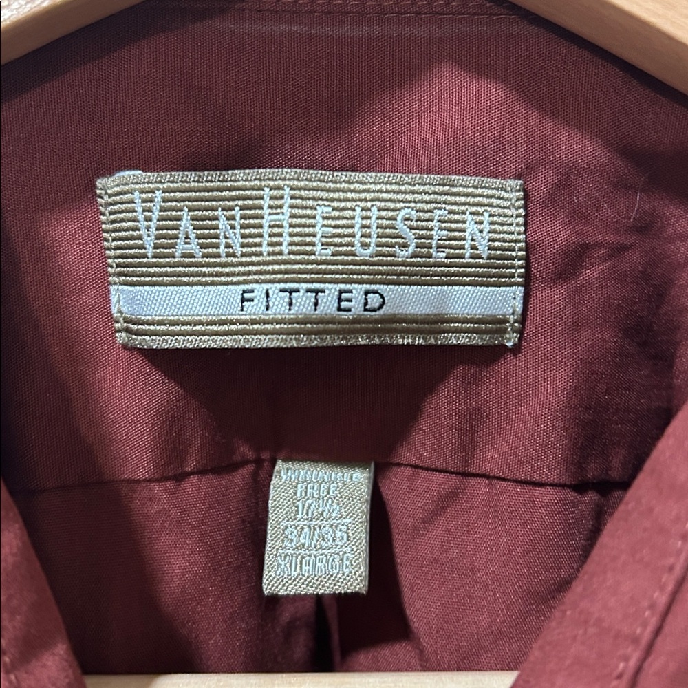 VANHEUSEN MENS BURGUNDY LONG SLEEVE BUTTON UP SHIRT FITTED Sz 34/35 - Picture 5 of 7